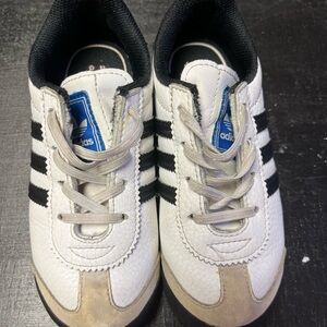 Adidas Kids White and Black Sneakers with Blue Logo